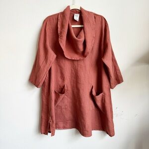 Match Point Lagenlook Cowl Neck Linen Tunic Oversized Large Reddish Brown